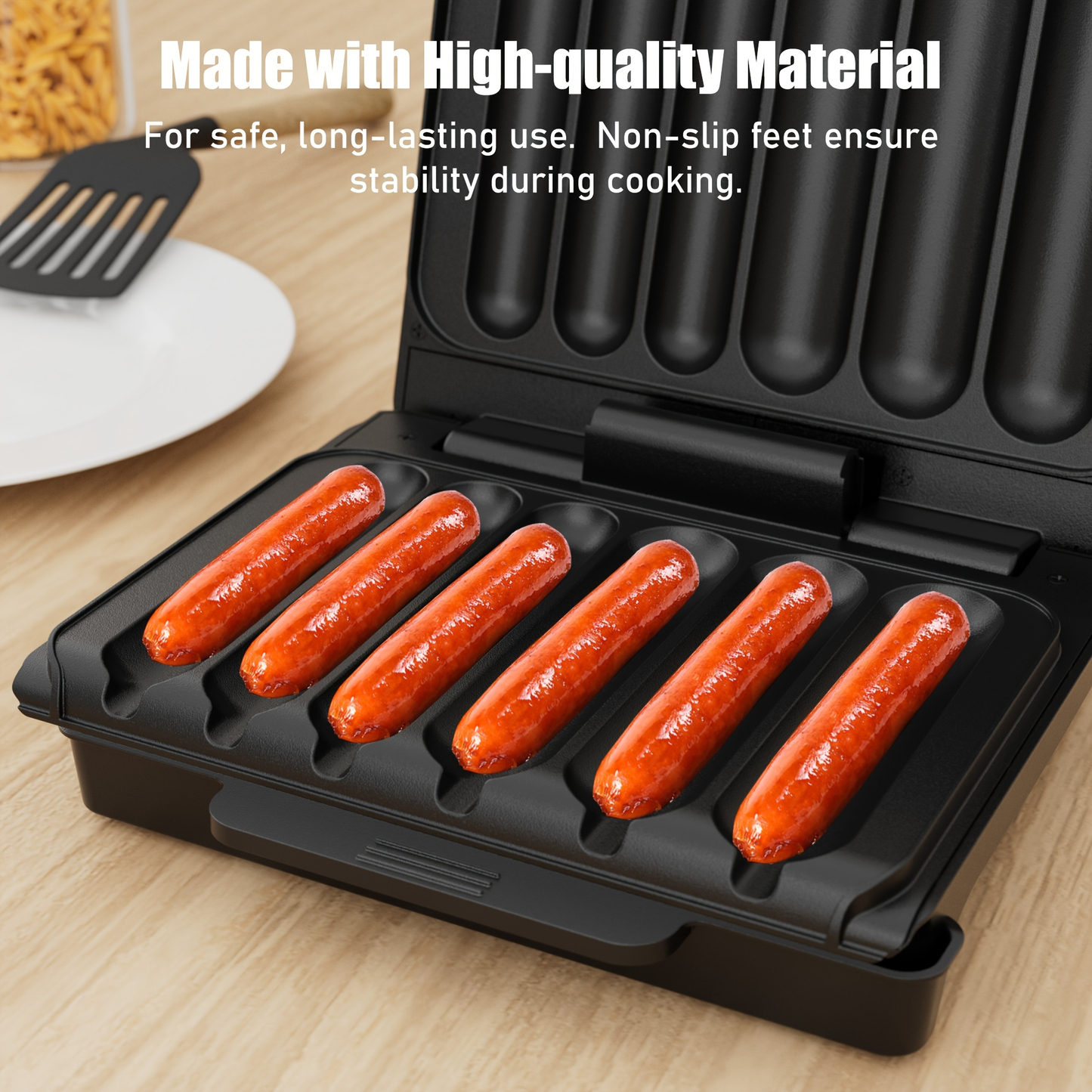 Hot Dog Roller Sausage Grill Machine 6-Slot Electric with Non-Stick Plate, Drip Tray & Cord Storage for BBQ Parties