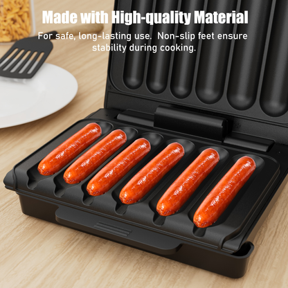 Hot Dog Roller Sausage Grill Machine 6-Slot Electric with Non-Stick Plate, Drip Tray & Cord Storage for BBQ Parties