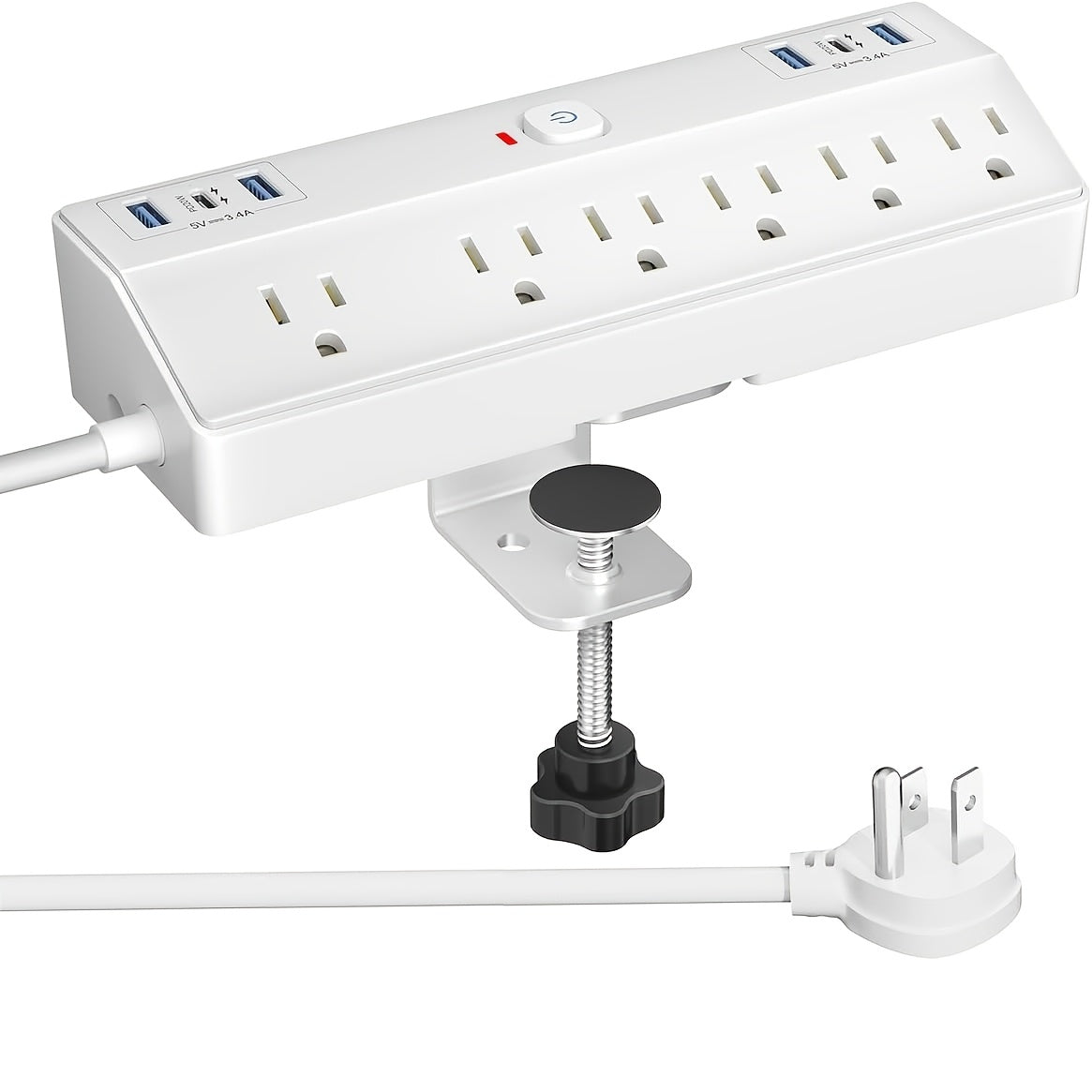 Desk Clamp Power Strip with USB-C PD 20W Fast Charging - 4 AC Outlets 4 USB Ports Surge Protector 1050J 8.8Ft Flat Plug Extension Cord Removable Clamp Fits 1.8 Inch Tabletop Edge Home Office Gaming