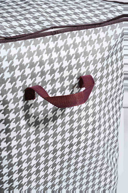 4pcs Large Storage Box Set with Lid & Handle – Black White Checkered, Stackable, Thickened Lining, Double Zipper, Under-Bed & Moving Organizer