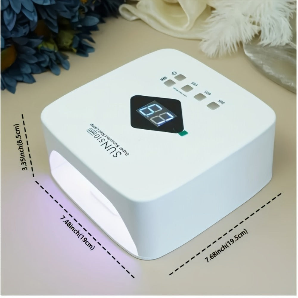 Wireless 30-Bead UV LED Nail Lamp in White with Three Timer Settings and SUN-S10MAX Model Label