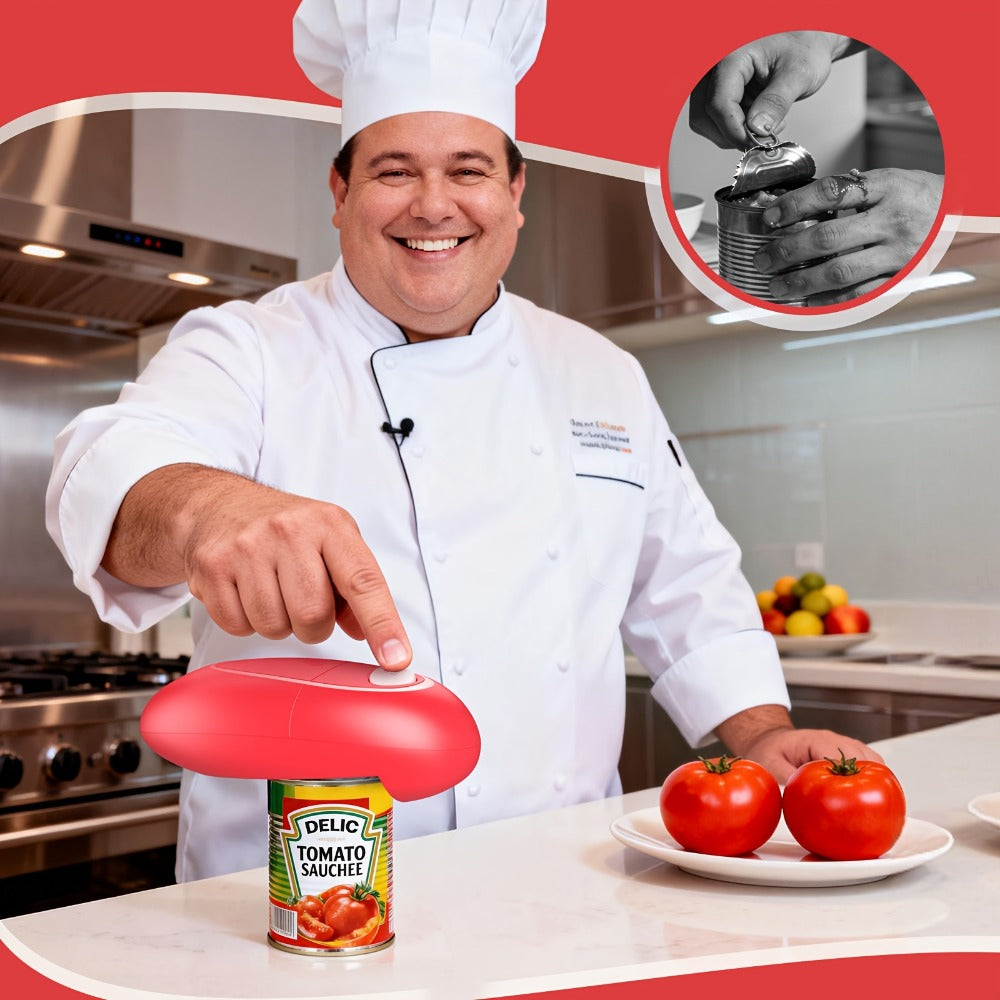 Cordless One-Touch Can Opener with Oval Body in Gray-Red, Black or White-Red Color Options