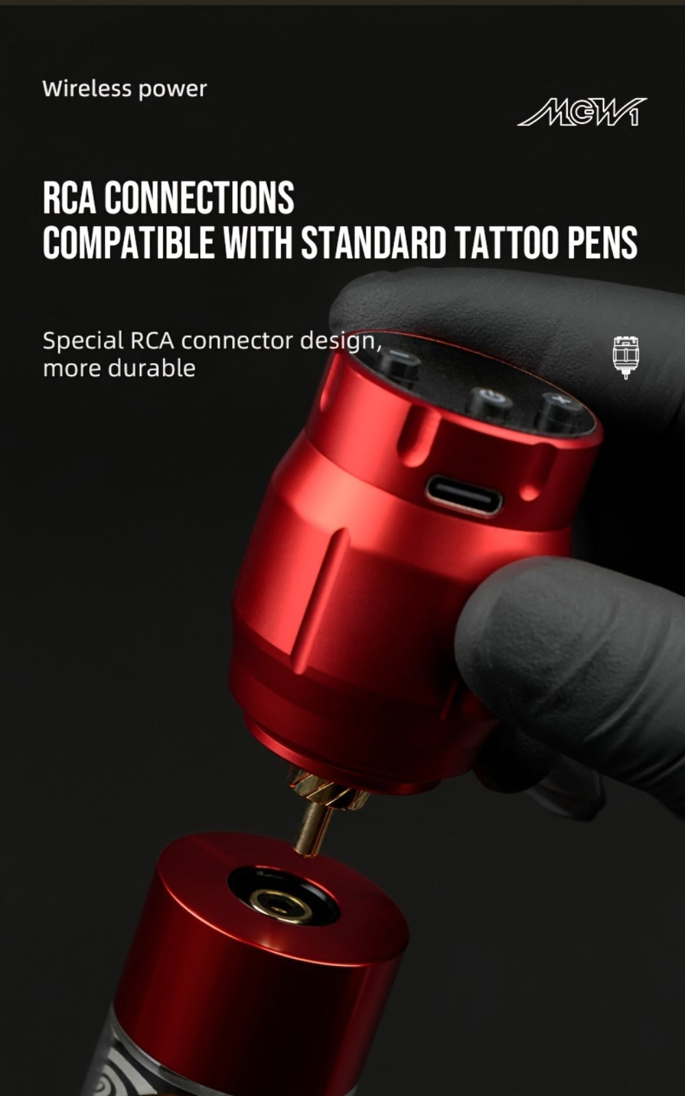 MC-W1 Rechargeable RCA Tattoo Power Supply with LED Display in Golden, Black, Red or Silvery