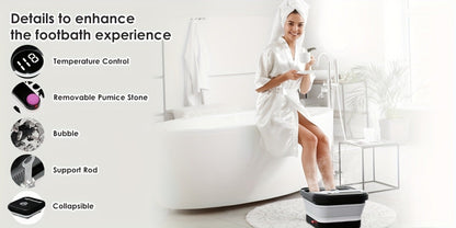 Collapsible Foot Spa with Heater, Temperature Control, Bubbles, Six Rollers and Two Color Options