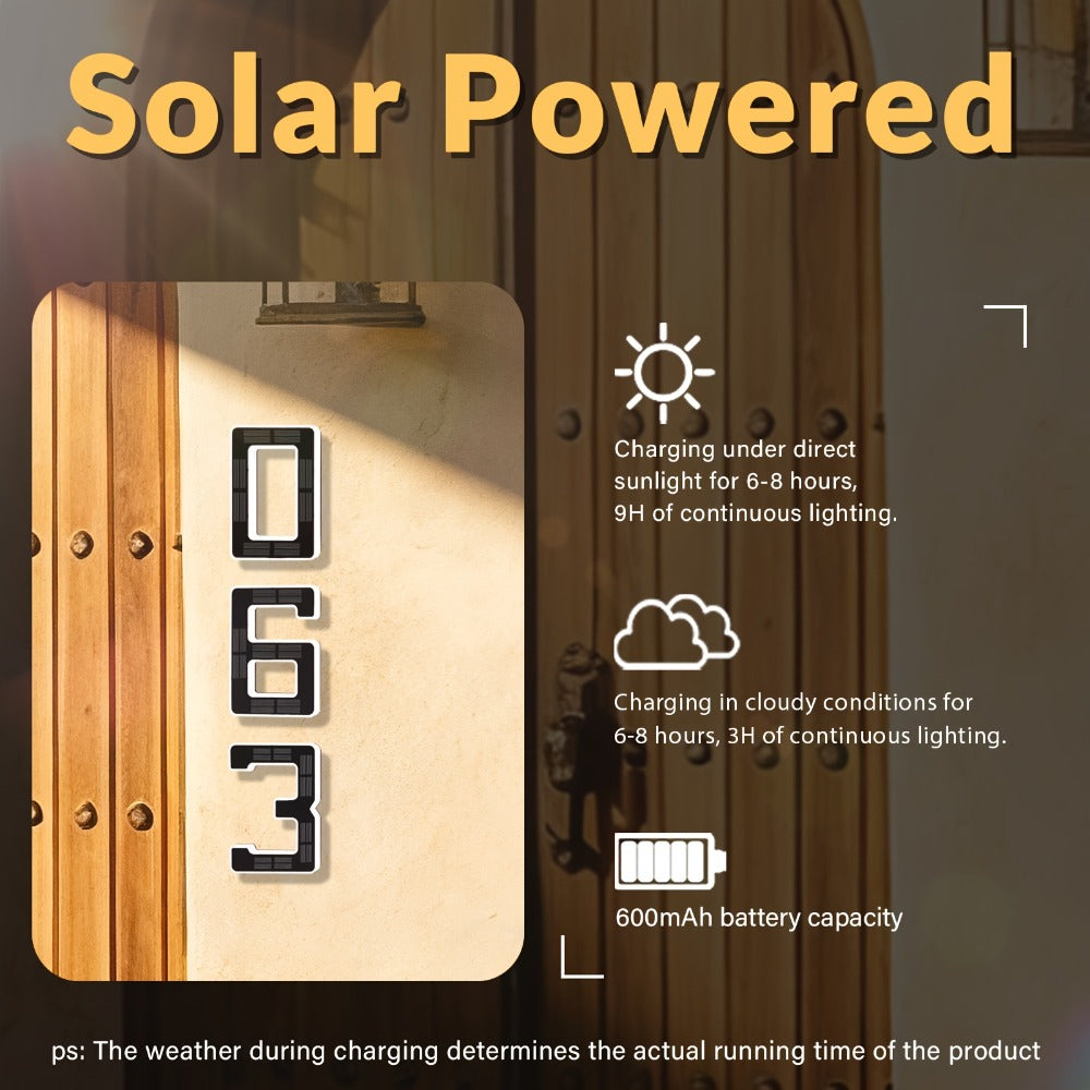 LED Solar House Number Light 6.7 Inch Wall Mounted – Smart Sensor Illuminated Address Number for Home Decor, No Wiring Energy-Saving Solar Powered Outdoor Light