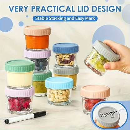 4 oz Mini Glass Storage Jar Set with Colorful Ribbed Screw Lids in Six- or Ten-Jar Pack Options