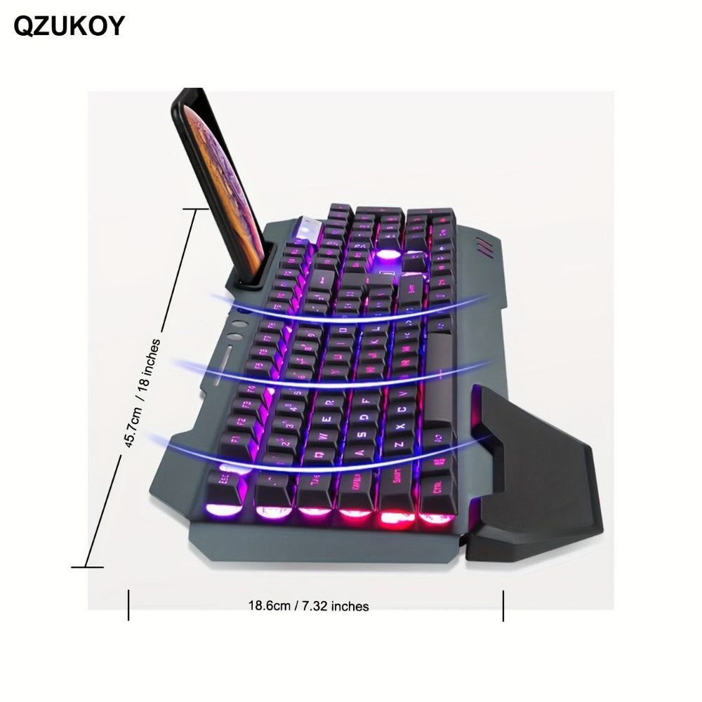 RGB Gaming Keyboard and Mouse Combo with Wrist Rest 16 Backlight Effects Mechanical Feel Aluminum Panel 26-Key Anti-Ghosting 3200DPI Mouse Phone Holder PC Desktop Windows Black