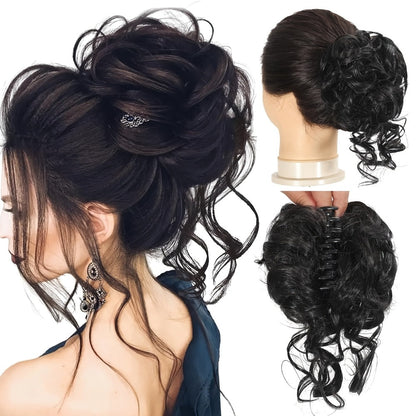 Messy Bun Hairpiece Claw Clip Curly Wavy Synthetic 6 Inch 7 Colors Instant Updo No Heat Easy Style Women Daily Work Party Wedding