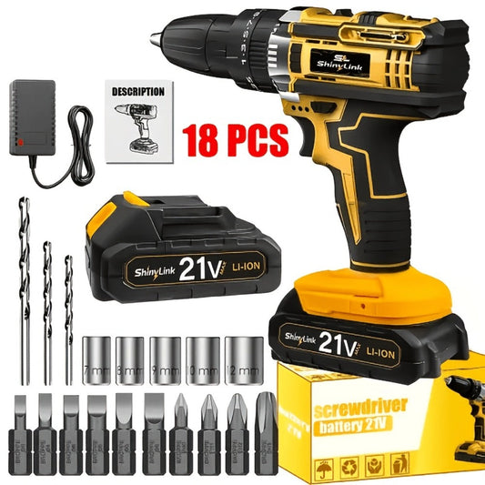 21V Cordless Drill Set Electric Drill Driver Kit with Lithium Battery Screwdriver Bits Hand Tools Toolbox for Home Repair DIY 18 30 136 Piece Kit Gift for Men