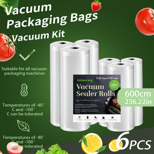 Vacuum Seal Bags for Food 6 Rolls BPA-Free Food Saver Roll Bags 236 Inch, 2 Sizes Vacuum Storage Roll Bags for Food Preservation, Kitchen Meal Prep, Sous Vide Cooking