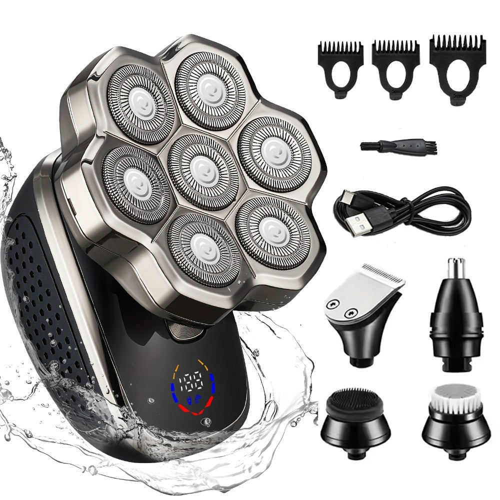 Men's Electric Rotary Shaver 7D 9D with LED Display — Titanium Blades, Wet & Dry, USB-C Fast Charging, Head Shaver & Bald Barber Tool, Father's Day Gift for Men