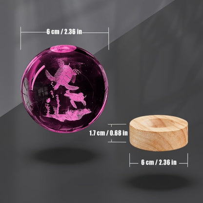 Night Light 2.36-Inch Sea Turtle Crystal Orb Lamp with Color-Changing LED and Wood-Tone Round Base