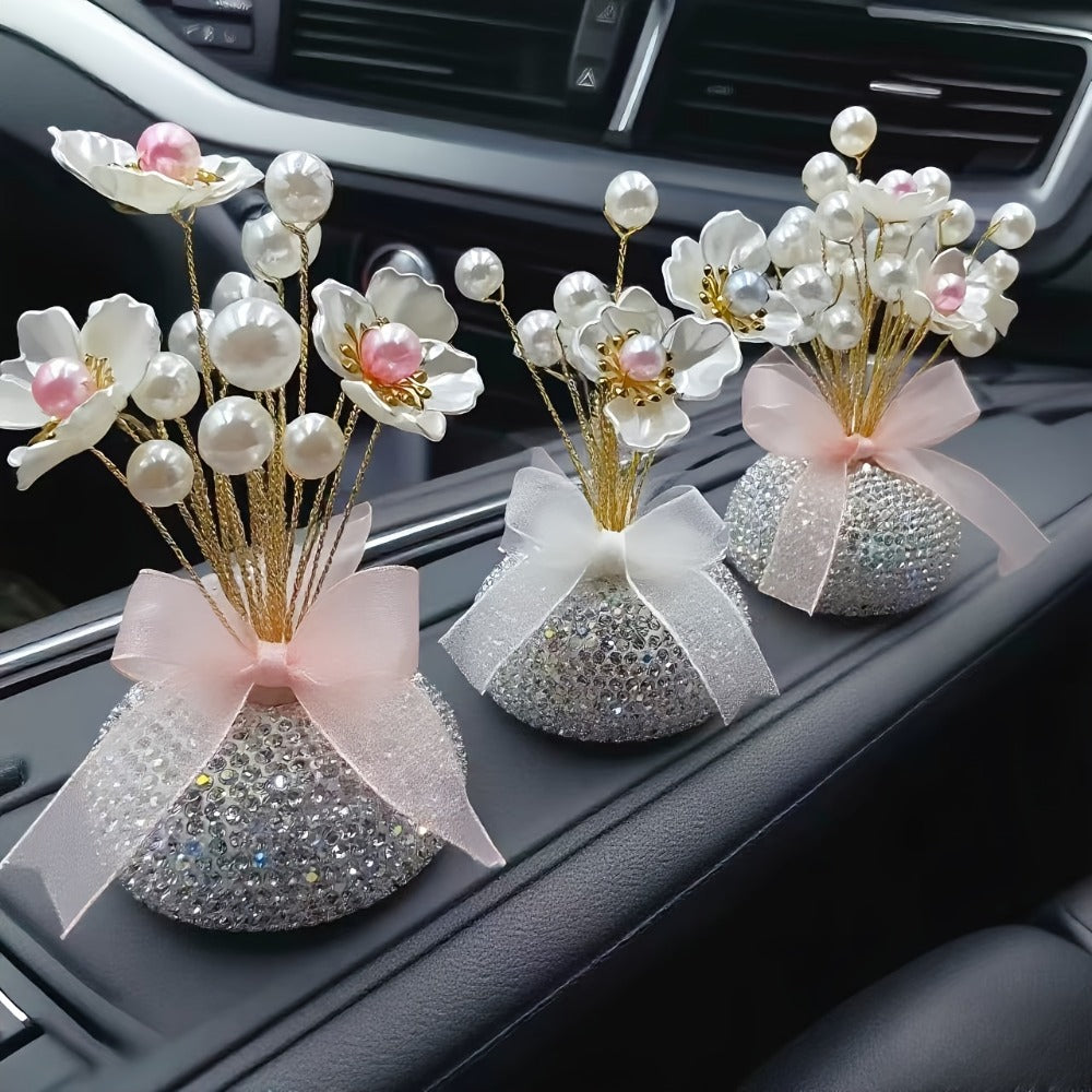 Crystal-Style Flower Decorations for Car Console or Home Display in Six Piece-Count and Color Styles