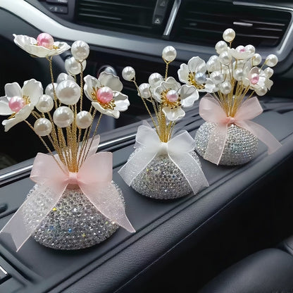 Crystal-Style Flower Decorations for Car Console or Home Display in Six Piece-Count and Color Styles
