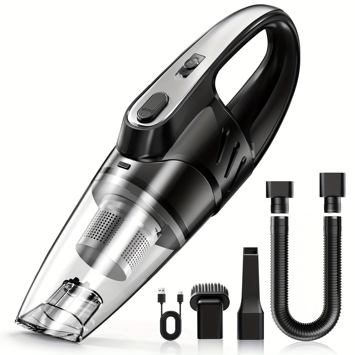 Model 807 Cordless Car Vacuum Cleaner with 6000Pa Pictured Rating, Five Accessories and Six Color Configurations