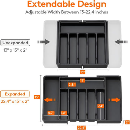 Expandable Eight-Compartment Drawer Organizer for Cutlery with Black, Grey or White Color Options