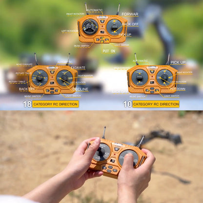 RC Construction Vehicle Toy Set 2.4GHz Remote Control Excavator Bulldozer Dump Truck Loader with Alloy Head LED Lights & Sounds