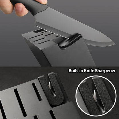 15-Piece Kitchen Knife Set with Black Handles, Steak Knives, Scissors, Honing Rod, Cutting Board and Storage Block