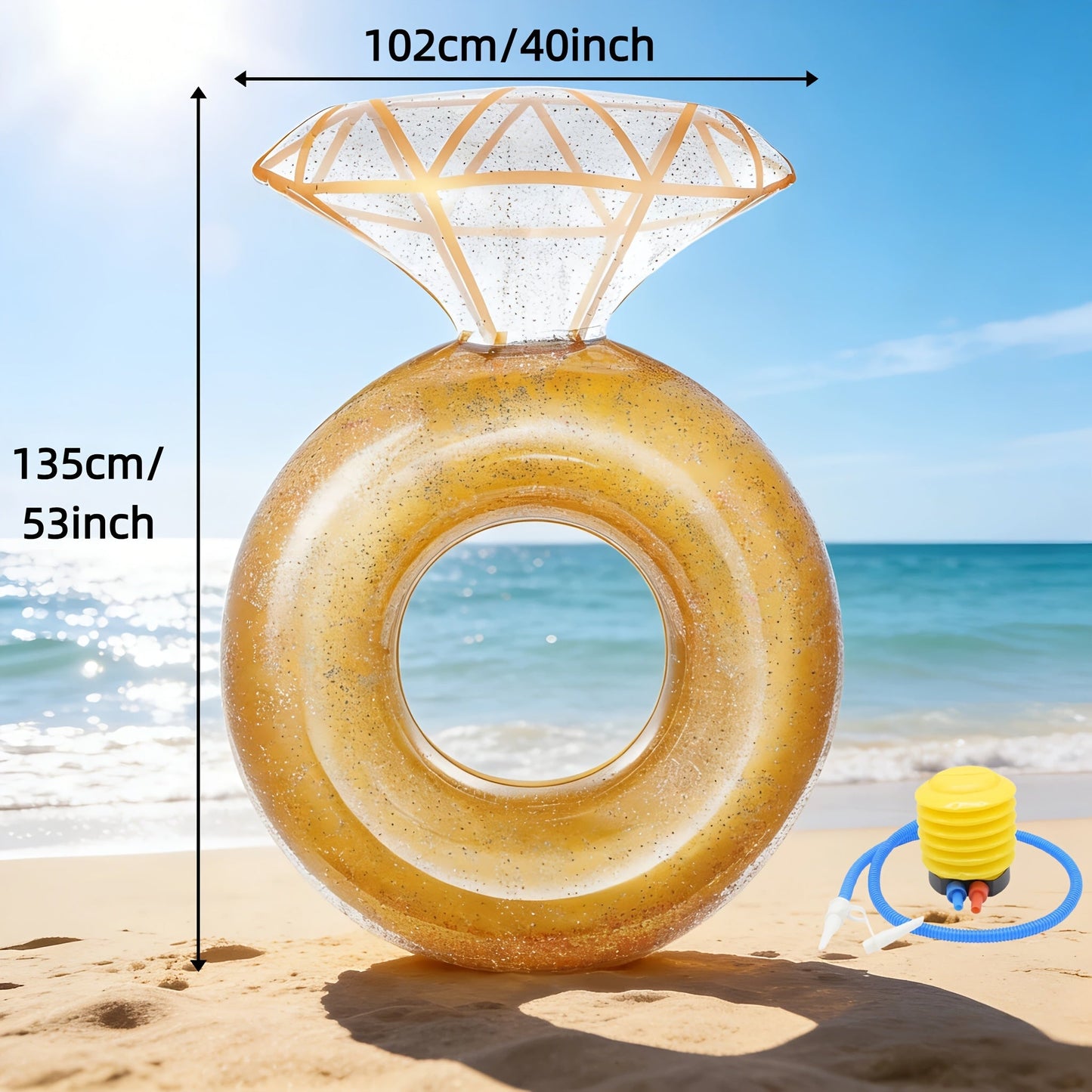 Giant Engagement Ring Pool Float 49×31 Inch Inflatable Diamond Ring Floatie for Bachelorette Party Bridal Shower Wedding Pool Decoration Adults Gold White Pink