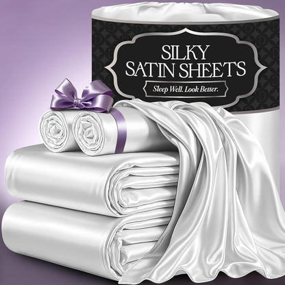 Bed Sheet Set 4-Piece Microfiber Satin Weave with 40–44 cm Pocket, Four Sizes and Seven Colors