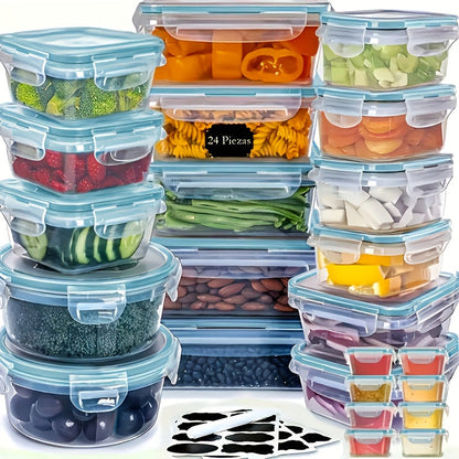 Food Storage Containers 48-Piece Multi-Shape Set with 24 Boxes, 24 Lids and Eight Documented Sizes