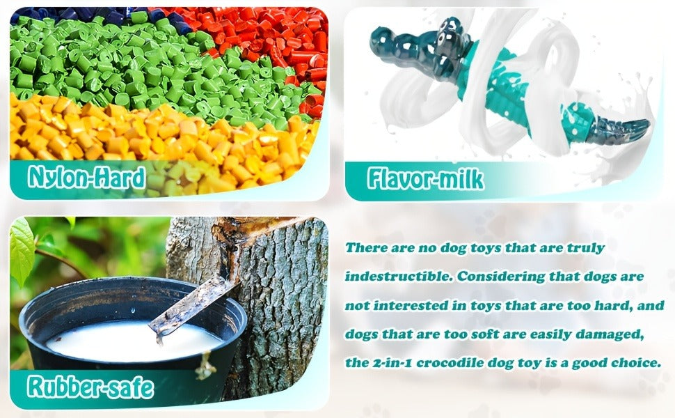 Dog Toy Blue Rubber Crocodile Chew Design with Milk Flavor, Raised Ridges and 20-100 lb Guidance