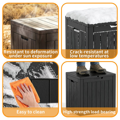 34-Gallon Outdoor Deck Box with Side Handles in 020 Woven or 053 Plank Panel Style, Black or Light Brown