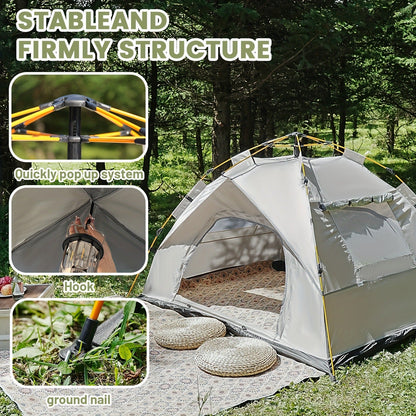 Camping Tent Pop-Up with Dual Doors, Optional Mesh Windows and 1-3 or 3-4 Person Source Options