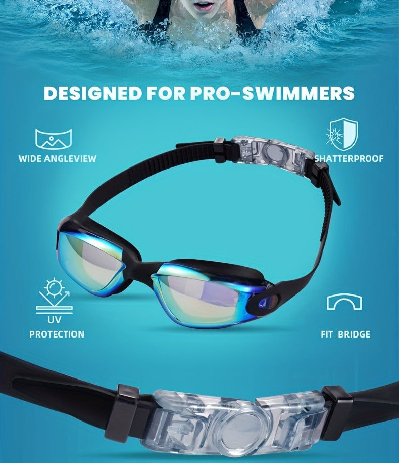 Two-Pack Mirrored Swim Goggles with Adjustable Split Straps and Black-White or Red-Blue Color Sets
