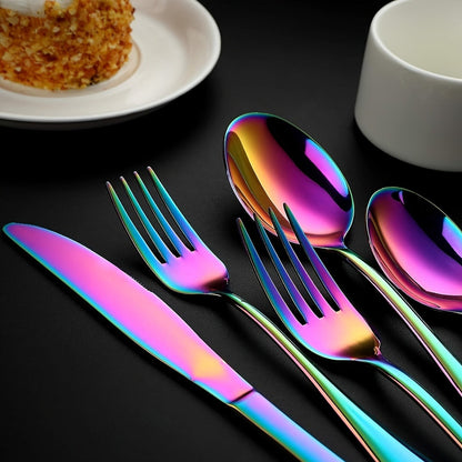 60-Piece Rainbow Flatware Set with Five Utensil Forms in Twelve-Piece Rows for Complete Table Settings