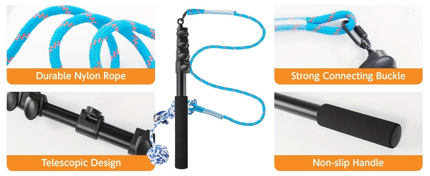 Dog Toy Telescopic Aluminum Flirt Pole with Reinforced Nylon Rope and Three Detachable Interactive Toys