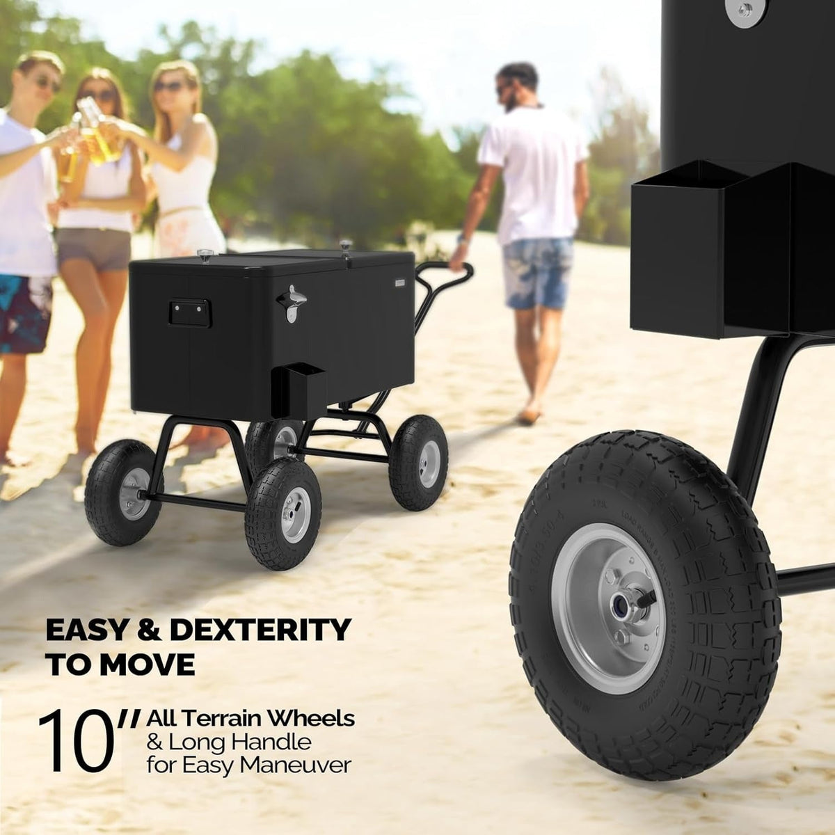 Rolling Cooler Cart 80QT Portable Wagon with 10" Wheels, Patio Beach Outdoor Drink Cooler, for Camping, Travel and Outdoor Use