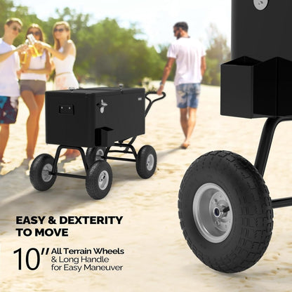 Rolling Cooler Cart 80QT Portable Wagon with 10" Wheels, Patio Beach Outdoor Drink Cooler, for Camping, Travel and Outdoor Use