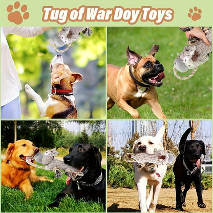Dog Toy Stretch Donkey Plush Squeaker with Elastic Body, Textured Surface and Rope Ends in Gray White