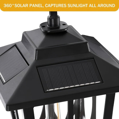 Solar Lamp Post 73in 3-Head Dusk to Dawn Outdoor Garden Light IP44 Waterproof Aluminum Rust-Proof Vintage Edison Bulb Patio Yard Pathway Decor