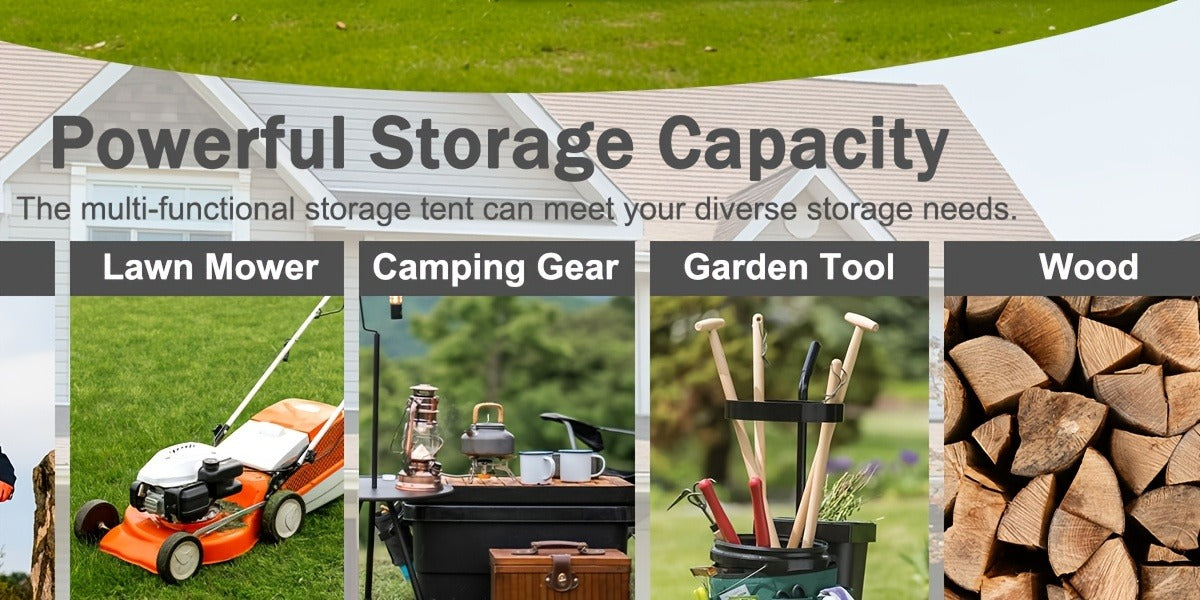 Portable Outdoor Storage Tent with Zipper Door, Carry Bag and 86 x 59 x 73-Inch Black Frame Shelter