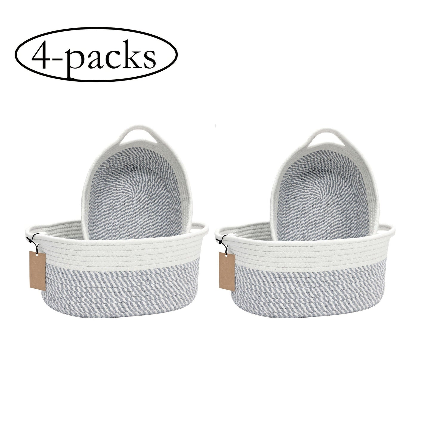 Woven Gift Basket with Handles Cotton Rope Storage Basket for Shelves Room Decor Cat Dog Toys Organizer Bin 2/4 Pack