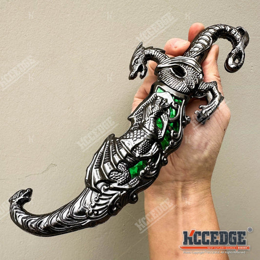 Medieval Fantasy Fixed Blade Knife with Scabbard – 9" Dragon Cosplay Collectible Dagger, 440 Stainless Steel, Historical Replica for Display & Medieval Fair Props