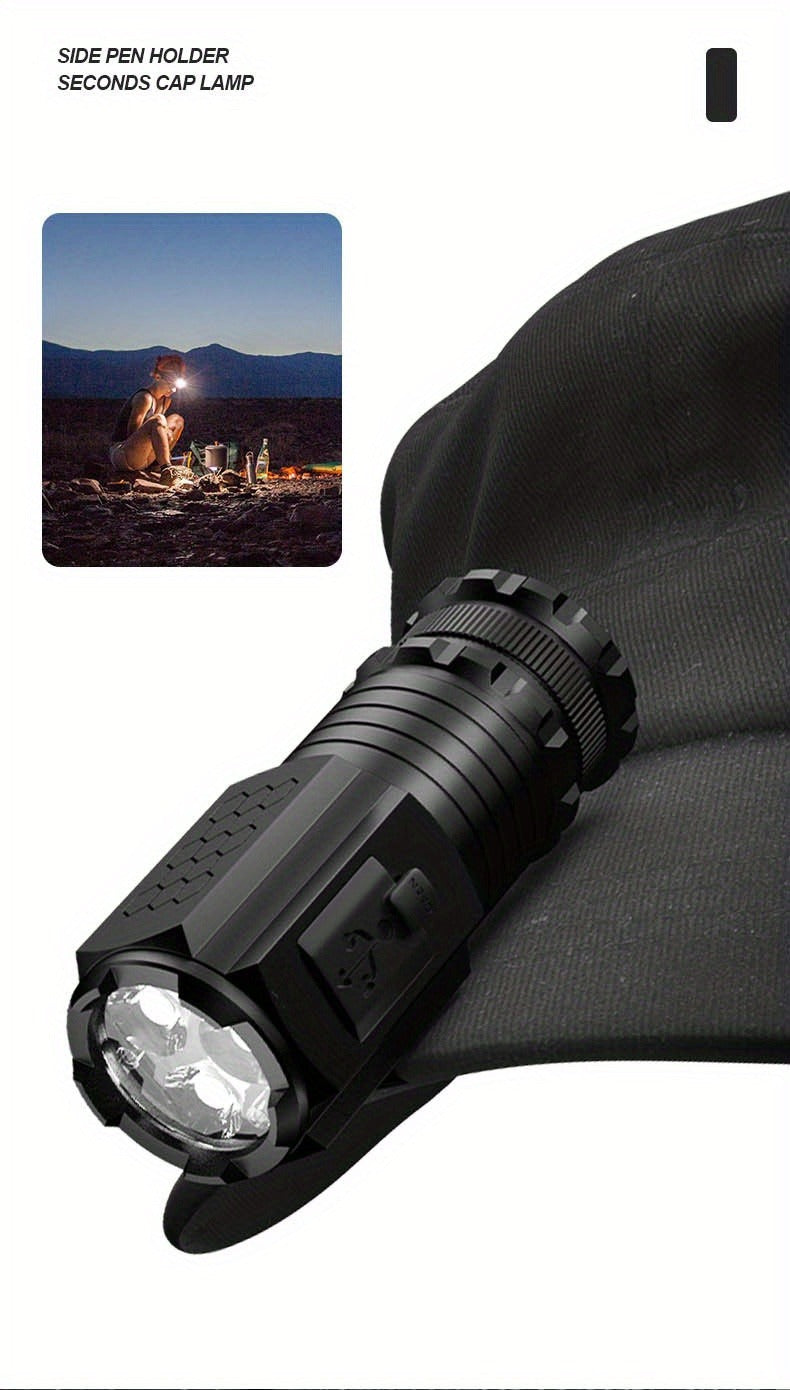 Flashlight 2000-Lumen Mini EDC Torch with Type-C Charging, Tail Magnet and Four Battery-Body Options