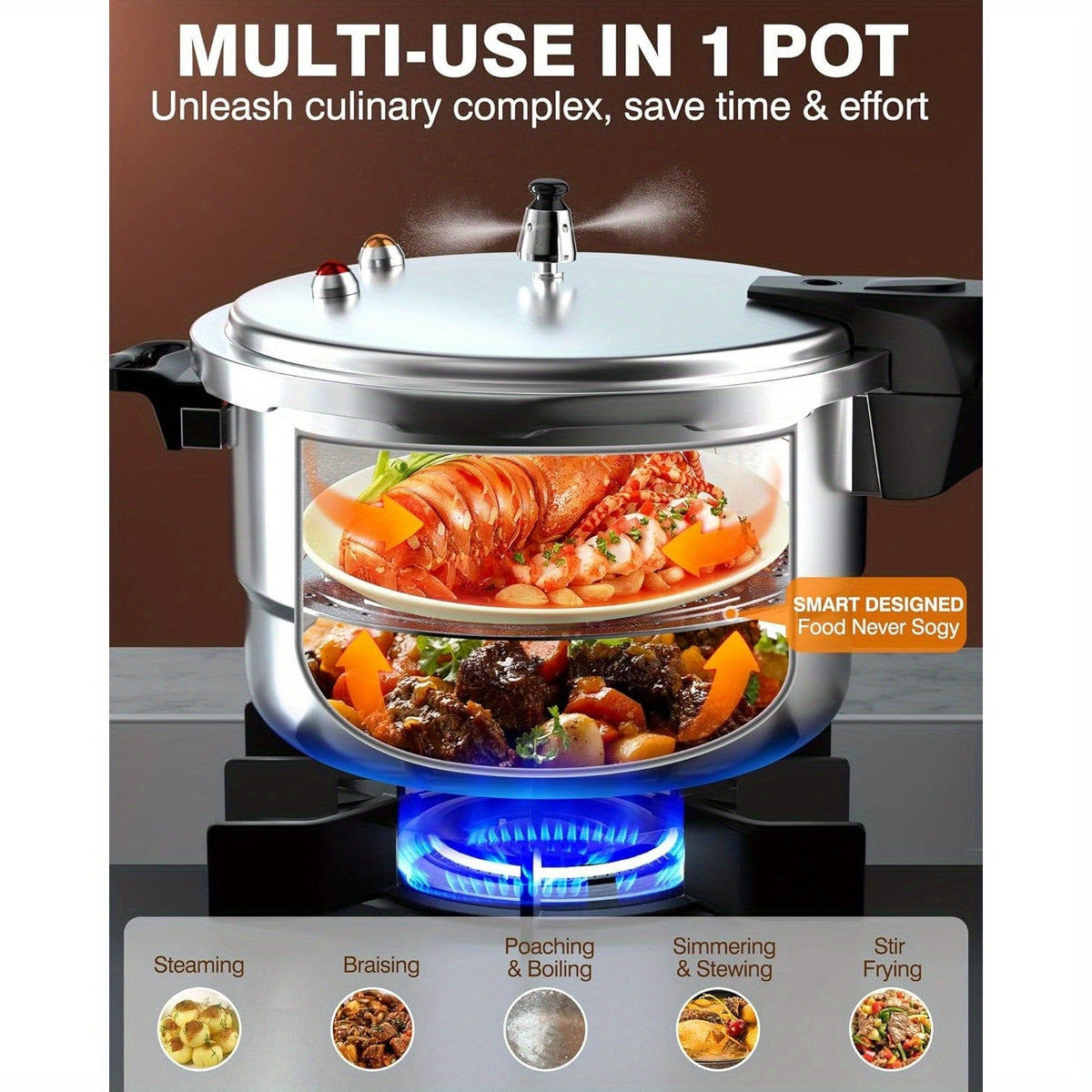 Pressure Cooker Aluminum with Canner Rack, Large 6QT 8QT 10QT Pressure Canner for Home Canning