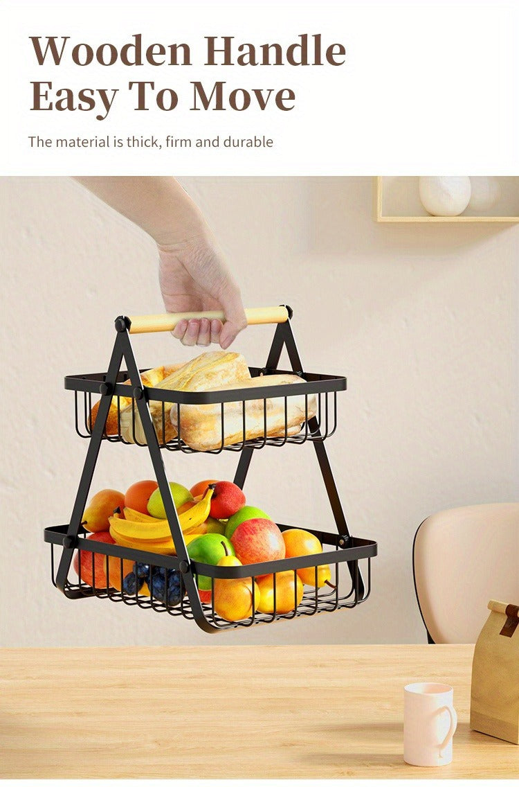 Fruit Basket Countertop 2-Tier Wire Organizer | Kitchen Storage Rack for Fruits Vegetables Bread