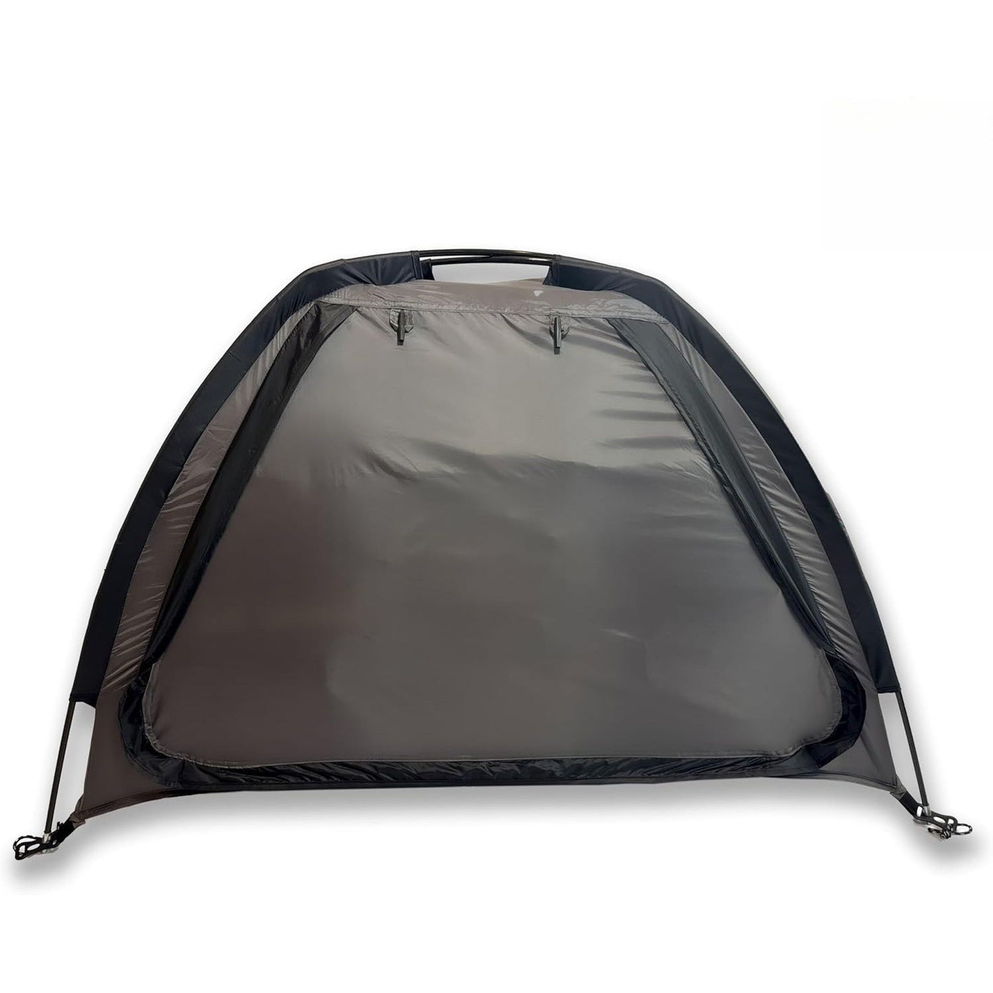 Curved-Top Nine-Shelf Camping Organizer in Brown or Gray with Zippered Front Flap and Folded Carry Form