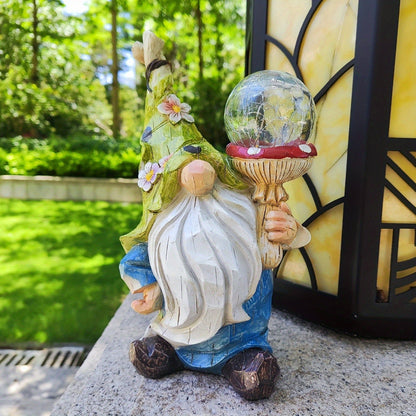 11-Inch Solar Garden Gnome Statue with Illuminated Globe, Blue Robe and Integrated Rear Panel