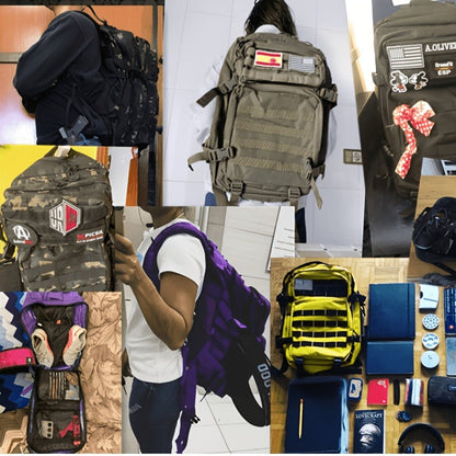 45L-Labeled Tactical Backpack with Front Utility Pockets and Black, Green, Khaki or Purple Options
