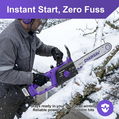 Cordless Chainsaw with Brushless Motor – 6 & 12-Inch Lithium Battery Electric Saw, Auto-Oiling, Safety Lock, Heavy-Duty Wood Cutting & Garden Tool