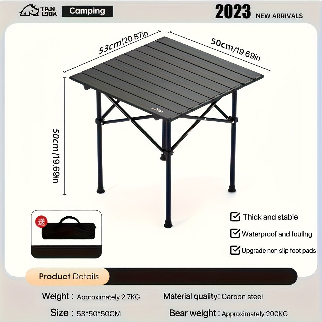 Folding Camping Table in Black with Displayed 37.4 x 21.65 x 19.69-Inch Size, Slatted Top and Carry Bag