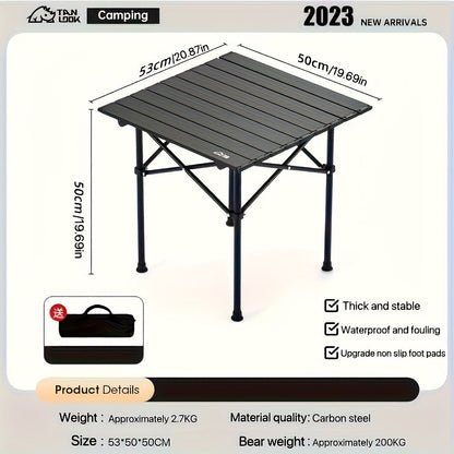 Folding Camping Table in Black with Displayed 37.4 x 21.65 x 19.69-Inch Size, Slatted Top and Carry Bag