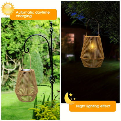 Solar Outdoor Lights Bohemian Bamboo Hanging Lanterns, Warm White, 1/2/4 Piece Sets for Patio Decor