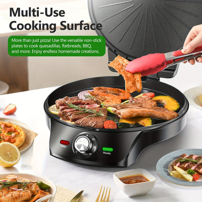 Electric Smokeless Indoor Grill 1500W, 2-in-1 Indoor Grill & Pizza Maker with 30-Min Timer, Auto Shut-Off, 180° Open Flat – BBQ Steak Veggies Quesadilla