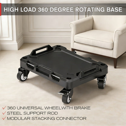 Rolling Tool Box with Wheels 3-Tier Stackable Organizer | Lockable Compartments, Connected Storage, 17" Large Plastic Toolbox for Garage, Home & Professional Work